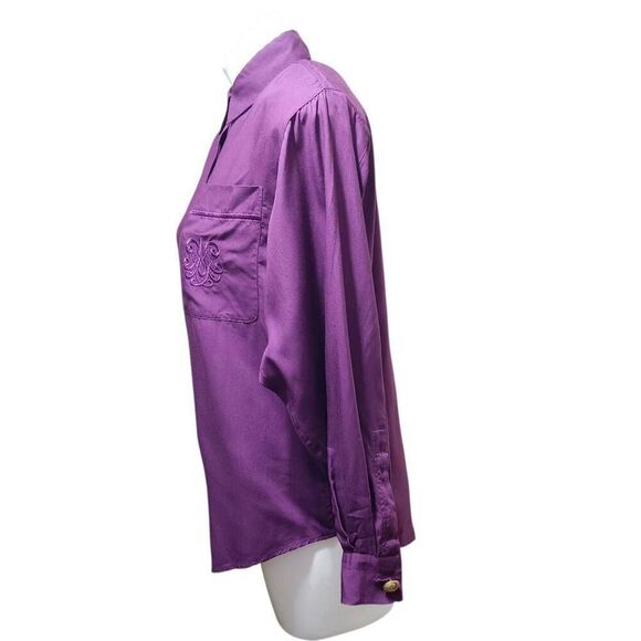 Studio Michelle Stuart rayon blouse hidden button front gold button purple small - Picture 2 of 6